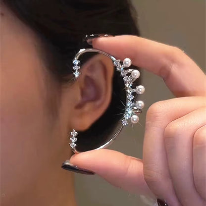 Silver Color Imitation Pearl Earring Women Sparkling Zircon without Piercing Ear Cuff Clip Earrings Wedding Jewelry Ear Clips
