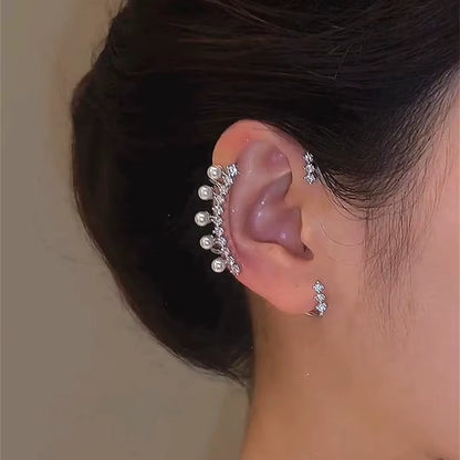 Silver Color Imitation Pearl Earring Women Sparkling Zircon without Piercing Ear Cuff Clip Earrings Wedding Jewelry Ear Clips