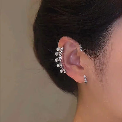 Silver Color Imitation Pearl Earring Women Sparkling Zircon without Piercing Ear Cuff Clip Earrings Wedding Jewelry Ear Clips
